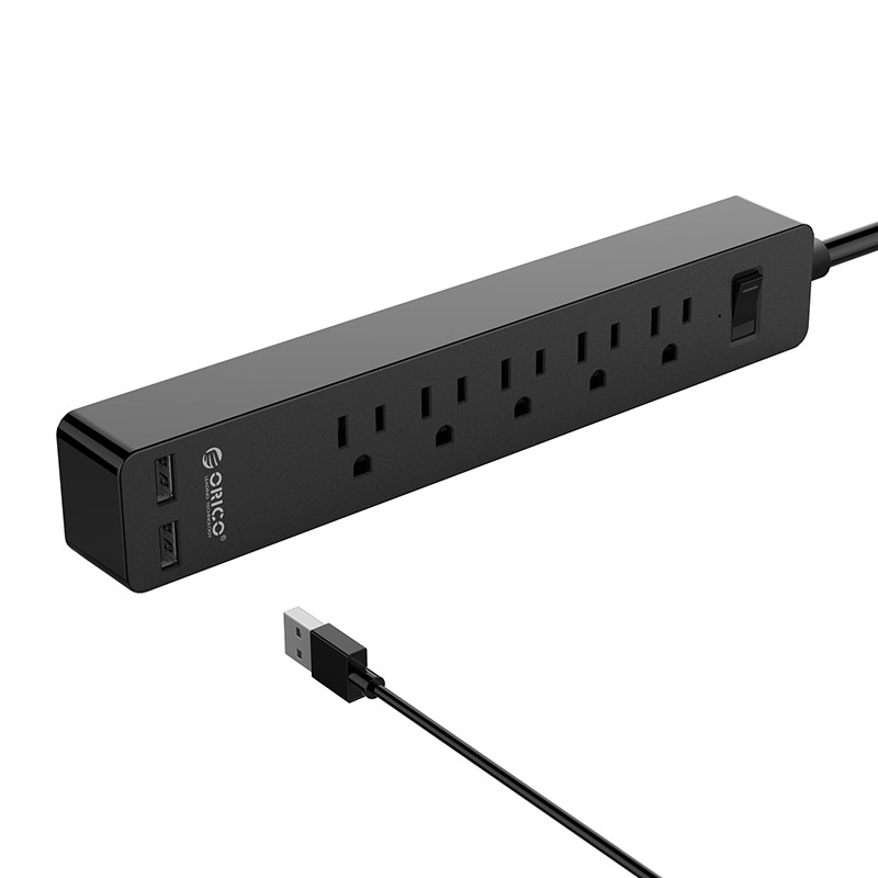 5 AC Outlet Power Strip With 2 USB Charging Port And Adhesive Board