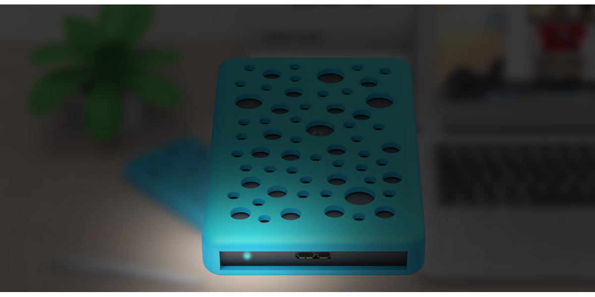 Orico 2.5英寸铝合金移动硬盘盒配备温和静谧的LED，随时掌控硬盘的工作状态。